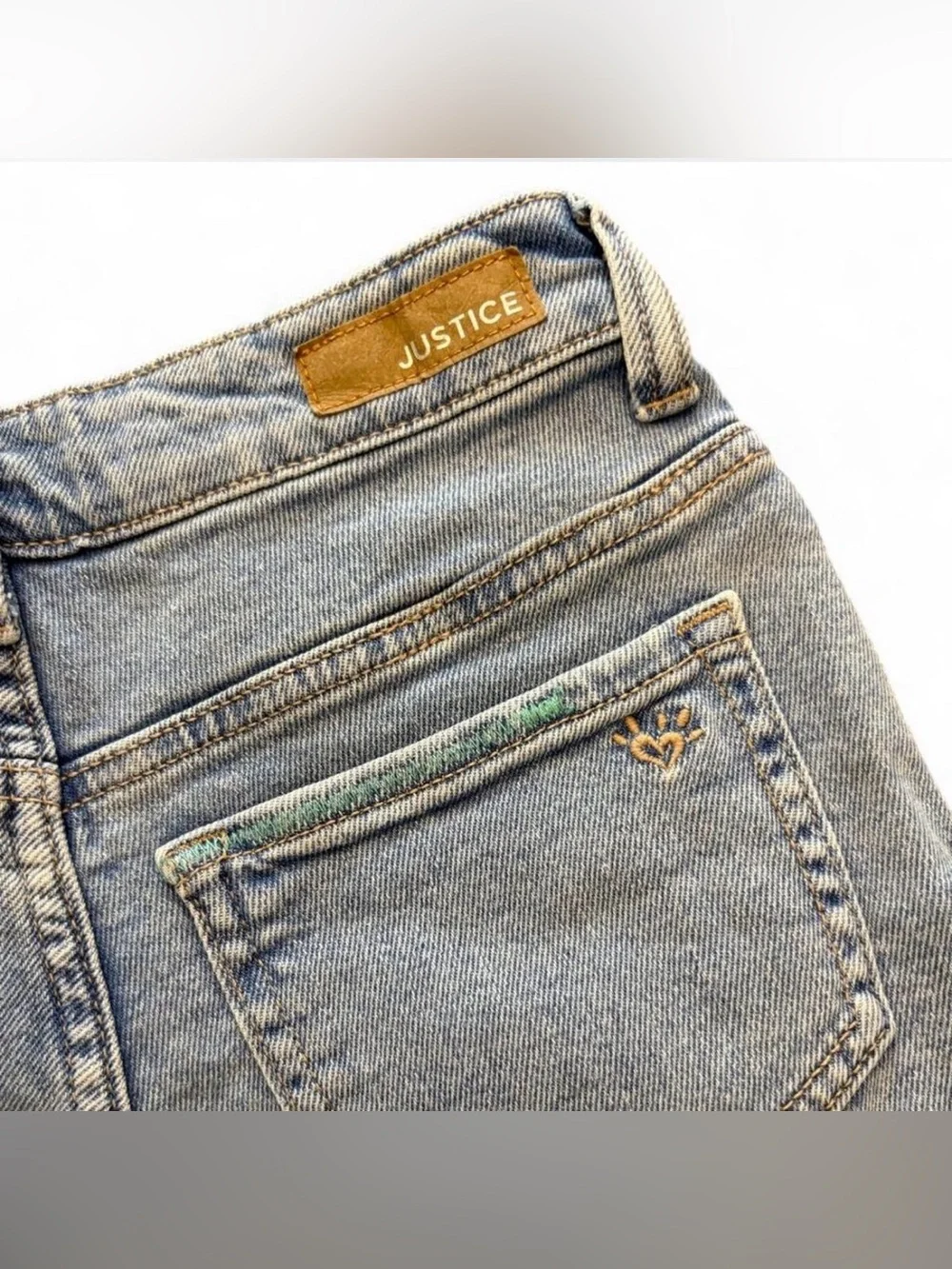 💜$5 BUNDLED- Justice Light Blue Distressed Denim Shorts with Color Stitching